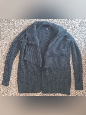 American Eagle Outfitters Dark Gray Cable Knit Shawl Collar Cardigan